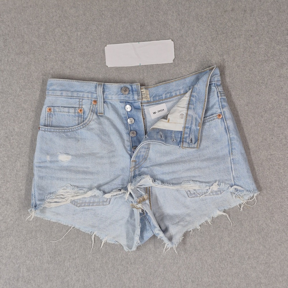 Levi's 501 Women Shorts W26 Light Blue Denim Original Shorts Frayed Logo